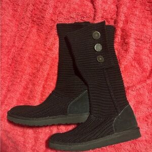Women's UGG Black Knit Button Mid-Calf Boots